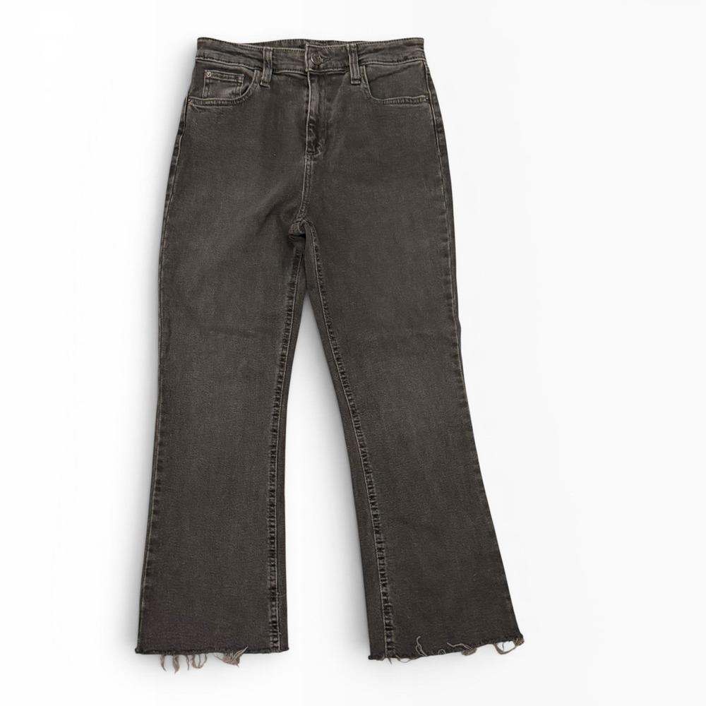 BDG Urban Outfitters High Rise Kick Crop Flare Jeans Black Raw Hem Distressed 27
